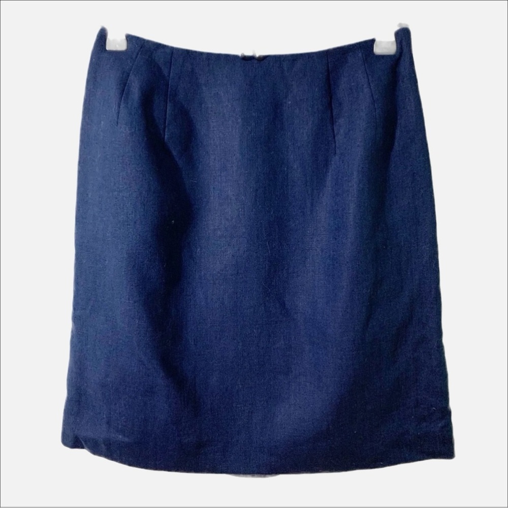 Amanda Smith Fully Lined Pure Linen Pencil Skirt Invisible Zipper Back Navy Blue
